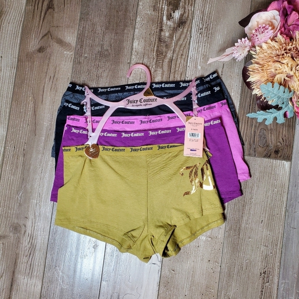 Juicy Couture Intimates Cotton/Spandex 5 Multi-Pack Boy Short Panties Size Large